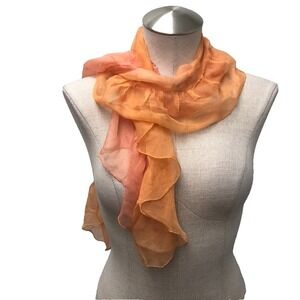 Bajra Summer Silk Scarf‎ Womens Orange Pink Coquette Vacation Resortwear 52x12